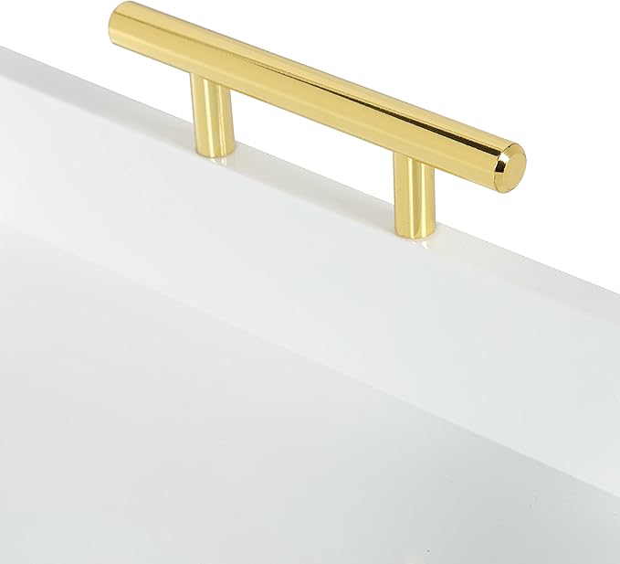 Kate and Laurel Lipton Hexagon Decorative Tray with Polished Metal Handles, White and Gold