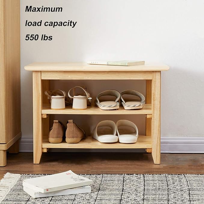 XKZG Shoe Storage Bench Wooden Shoe Rack Bench Simple Style Wood Entryway Bench (Natural,23.6")