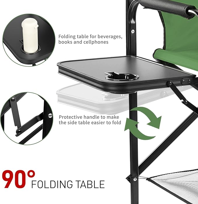 Outvita 31" Tall Directors Chair Height Seat Folding with Side Table Storage Bag, Support for 300Lbs Portable Makeup Artist Chair with Bar Height(Dark Green/Black)