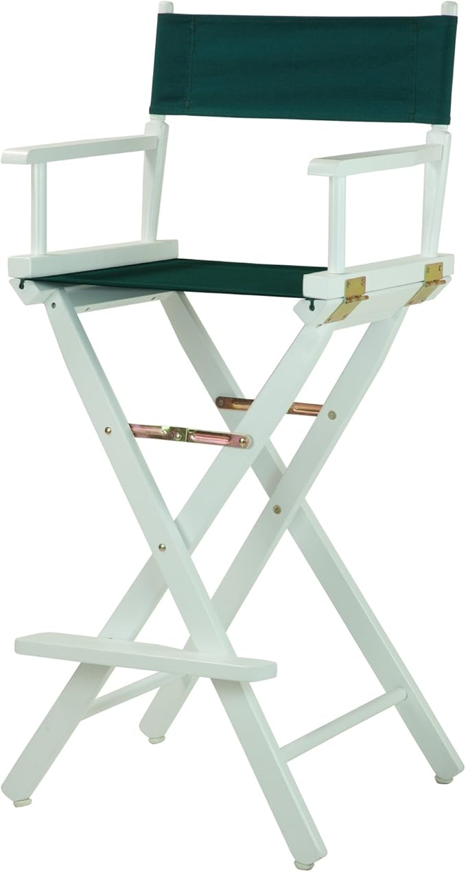 Casual Home Director's Chair ,White Frame/Hunter Green Canvas,30" - Bar Height