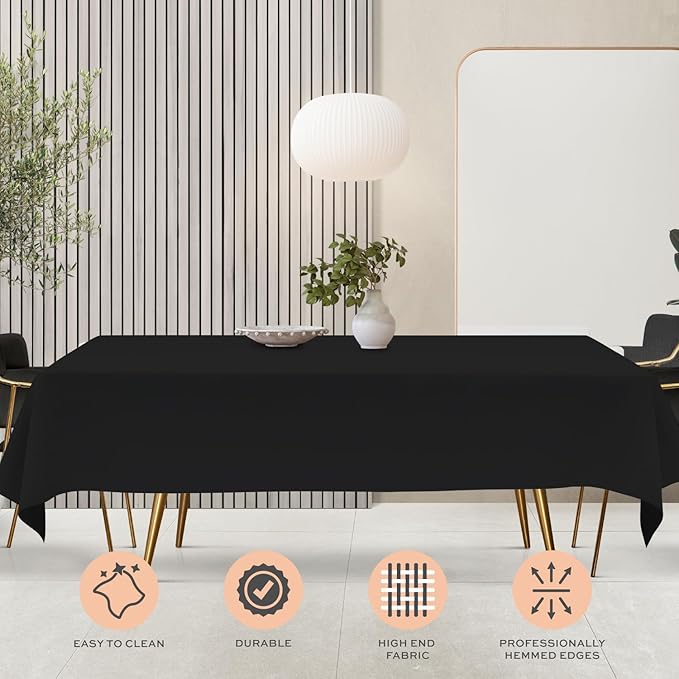 WEALUXE Set of 2 Black Rectangle Tablecloth for Tables 8ft [60x126 Inch] Black Table Cloths for 8 Foot Rectangular Tables, 200 GSM Poly Tabletop Covers Washable Fabric Stain, Wrinkle Resistant, 2 Pack