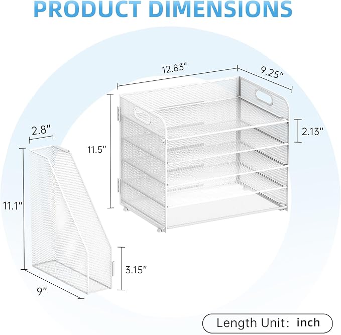 SUPEASY 5-Tier Desk Organizer with File Holder, Desk Organizers and Accessories, Paper Organizer for Desk, Mesh Desktop File Organizer, Workspace Organizers for Office School Home, White