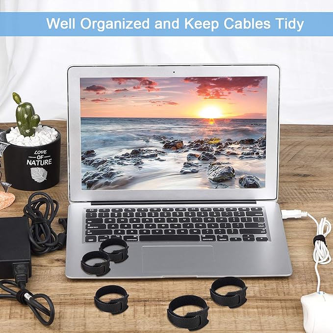 Nettbe 60 PCS 6 Inches Reusable Cable Ties, Adjustable Cord Straps Wire Organizer Cord Wrap and Hook Loop Cable Management