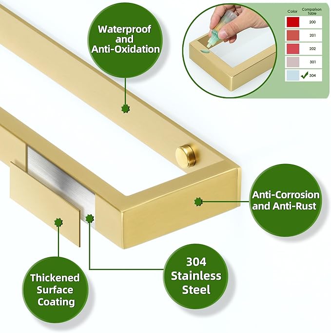 Alise 16 Inch Towel Bar,Towel Holder for Bathroom,Towel Racks for Lavatory,SUS304 Stainless Steel Hand Towel Hanger,Wall Mount Towel Rail,Brushed Gold