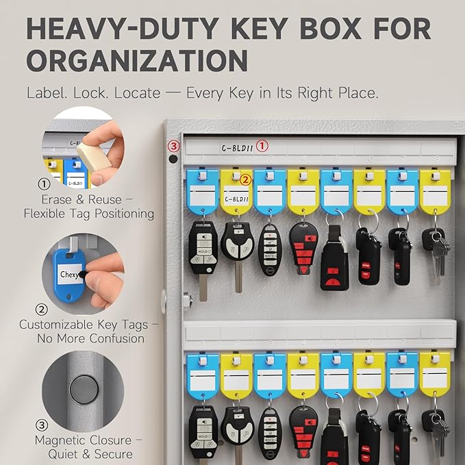 WeHere 72-Key Smart Key Lock Box, Wall-Mount Key Cabinet with Key Management App(Track Key Borrow/Return), Keypad, Bluetooth & WiFi Unlock (Sold Separately) for Commercial, School, Rental, Office