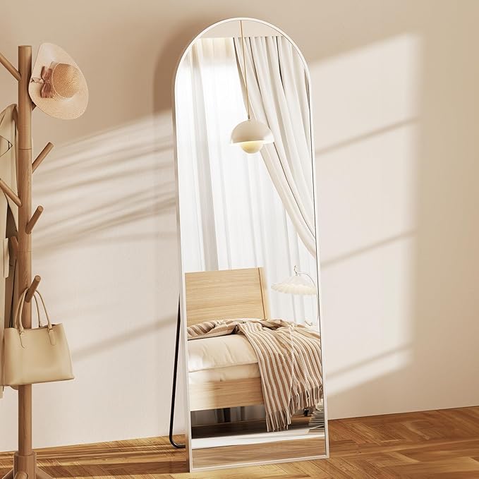 NEWBULIG 64"x21" Arched Full Length Mirror, Full Body Floor Mirror with Aluminum Alloy Thin Frame, Wall or Standing Mirror for Bedroom, Living Room, Dressing Room, Silver