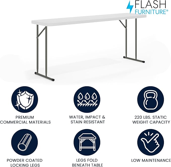 Flash Furniture Kathryn 5 Pack 6-Foot Rectangle Granite White Plastic Folding Training/Seminar Table