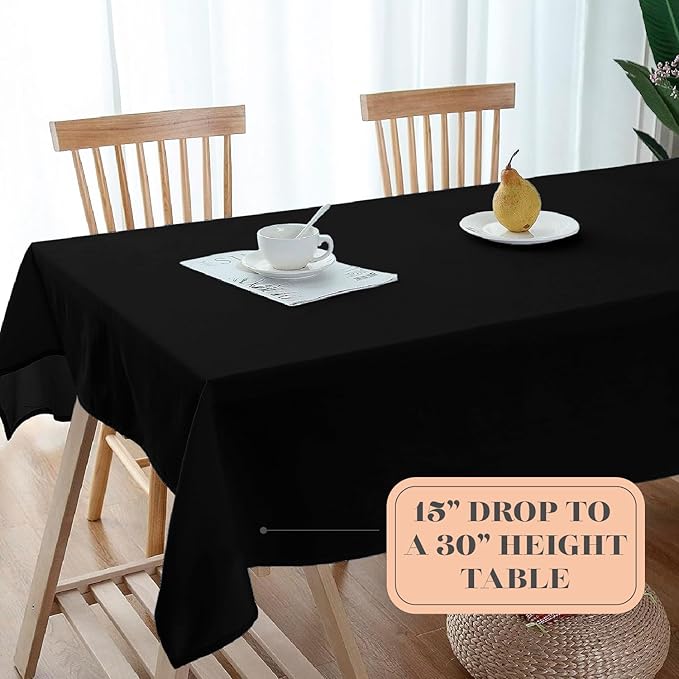 WEALUXE Set of 2 Black Rectangle Tablecloth for Tables 8ft [60x126 Inch] Black Table Cloths for 8 Foot Rectangular Tables, 200 GSM Poly Tabletop Covers Washable Fabric Stain, Wrinkle Resistant, 2 Pack