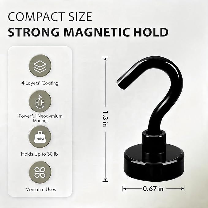 Neosmuk Magnetic Hooks, Heavy Duty 30lb+ Strong Magnet Hook for Cruise Cabins, Cruise Essentials 2026 for Hanging, Metal Wall Refrigerator Hangers (Black, 15 Pack)