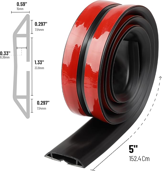 Bates- Floor Cord Cover, 5ft, Cable Cavity 0.6" (W) x 0.31" (H), Heavy Duty Wire Protector, PVC Extension Cords Hider, Protect Cords, Prevent Cable Trips, Cord Hider for Office, Home, Outdoor