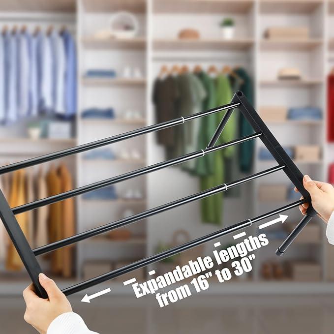Teenyyou 4 Pcs Expandable Shoe Rack 17 ''-30 '' Adjustable Shoe Shelf Metal 1 Tier Rack Black Stackable Organizer for Cabinet Entryway Closet Doorway Front Door Small Space Dorm Room Storage
