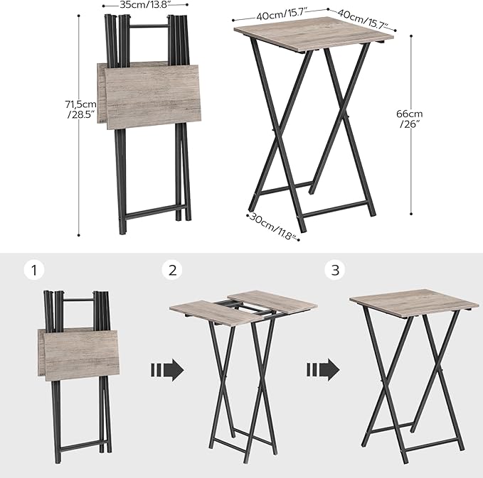 HOOBRO Folding TV Tray Table, Set of 2 Wooden TV Tray, Portable Sofa Side Snack Table, Industrial Desk for Small Spaces, Space-Saving, Easy to Install and Fold, Greige and Black BG27BZP201