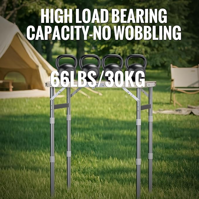 GARLLEN Waterproof Camping Table with High-Density Plastic Tabletop, Portable Folding Picnic Table with 3 Adjustable Height, Aluminum Frame Outdoor Table for BBQ, Camping, Indoor Use, 22.8"L x 15.7"W
