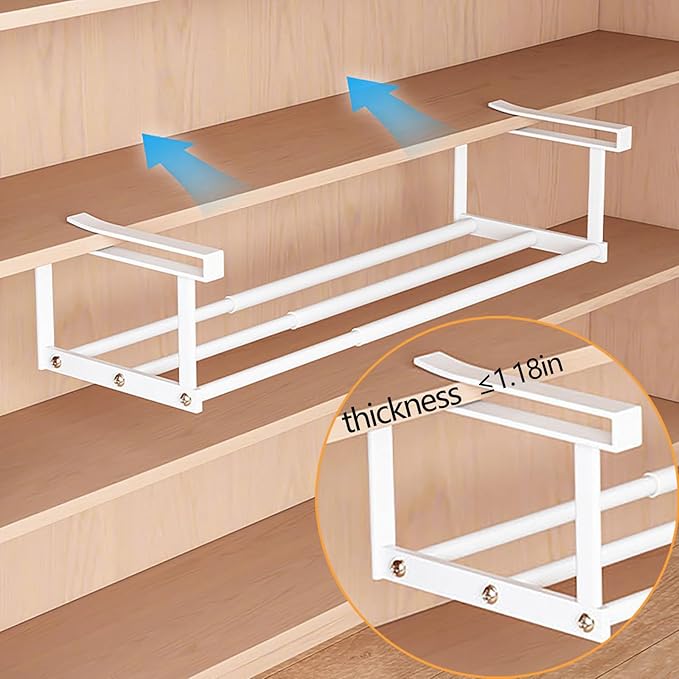 Under-Shelf Expandable Shoe Rack Organizer, White Metal, 40-70cm Width Adjustable, Cabinet Storage for Closet，Retractable Shoe Rack Organizer，Expandable（4 Pcs）