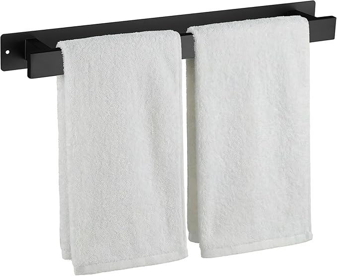 Bathroom Towel Bars,16-Inch Stainless Steel Towel Bar for Large Towel,Strong Self-Adhesive/Screws Wall Mounting,Rust-Proof,Towel Holder for Bathroom and Kitchen Storage (Black)