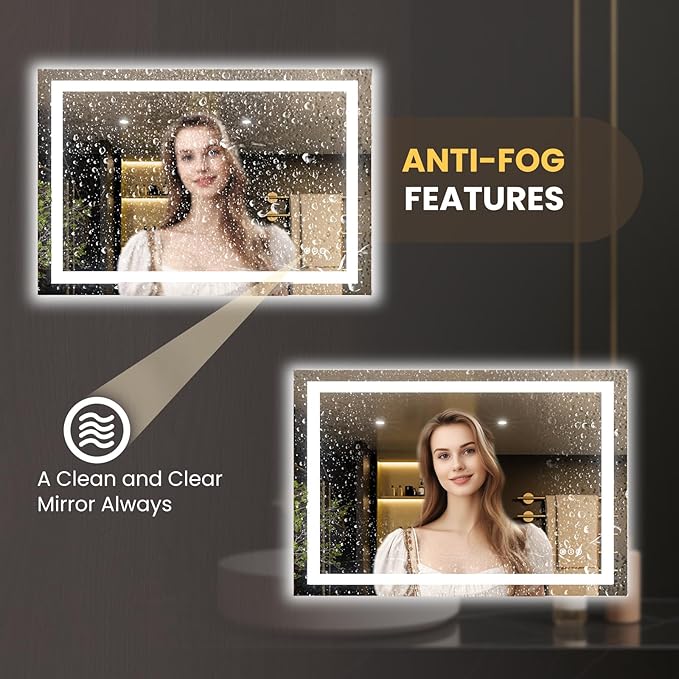 LOAAO 50"x34" LED Bathroom Mirror with Lights, Anti-Fog, Dimmable, Backlit + Front Lit, Lighted Bathroom Vanity Mirror for Wall, Memory Function