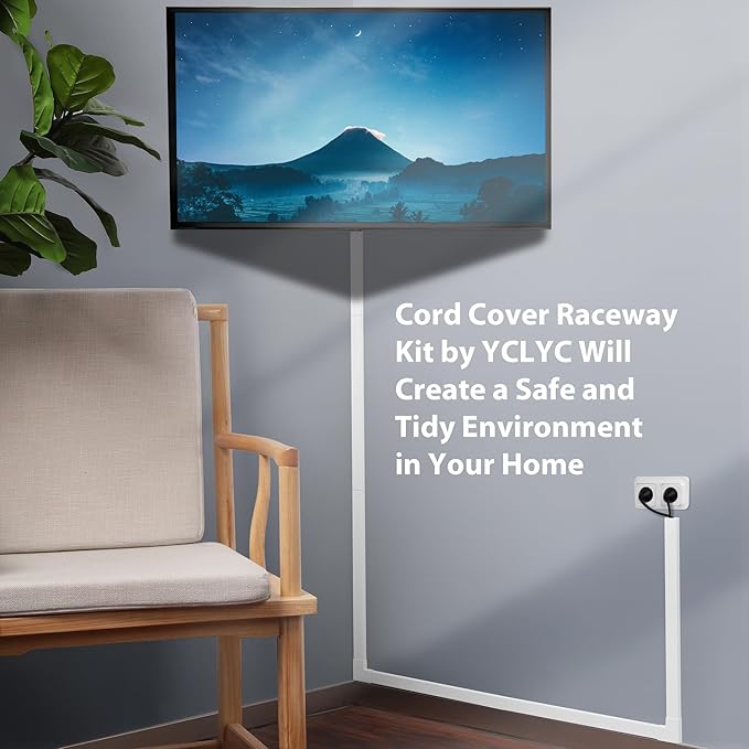 142in Wall Cable Hider Kit, YCLYC Cord Hider Wall Cord Cover for 3-4 Cords, Wire Hiders for TV on Wall, White Wall Cable Management Kit, Paintable Wall Wire Cover 10 x L14.2in W1.18in H0.6in