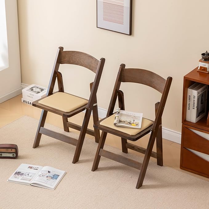 Wooden Folding Chair with Soft Cushion, Simple and Stylish, Comfortable and Durable, Suitable for Weddings, banquets and Events,Classic-Fruitwood, Set of 2