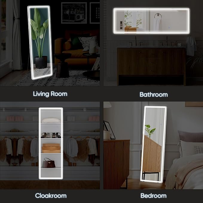 OLIXIS 16"×60" LED Full Length Mirror with Lights, Standing Lighted Floor Full Body Mirror with 3 Color Lighting, Wall Mounted Mirrors for Bedroom, Home, Entryway with Tempered Glass