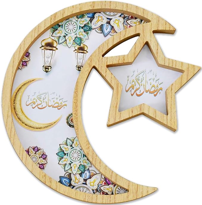Krismax Ramadan Decorations for Home Ramadan Tray Eid Tray Ramadan Kareen Moon Star Tray Home Decor Ramadan Serving Tray for Party Decoration Food Tray Snack Cookie Serve Plate