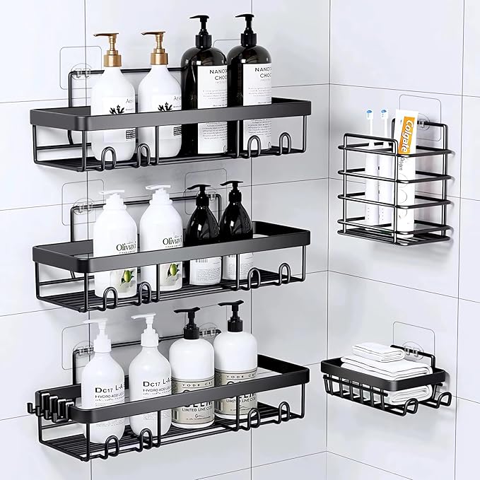 14-Pack Shower Caddy Adhesive Single Hooks for Replacement, Shower Holder Organizer Self Adhesive Wall Hooks for Bathroom Corner Shelf Basket Soap Dish