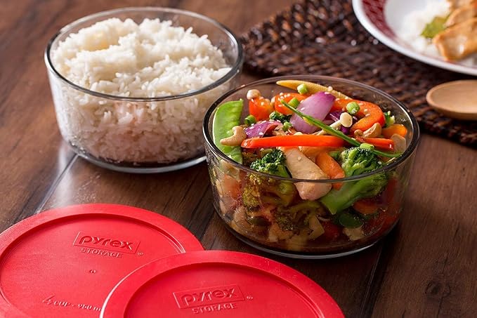 Pyrex Simply Store (8-Pack) Glass Food Storage Containers Set, (1, 2, 4 & 7 Cup) Meal Prep Containers With Plastic BPA-Free Lids, Dishwasher & Microwave Safe
