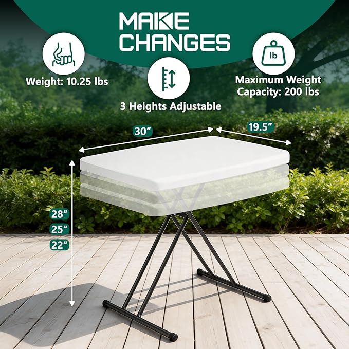 Folding Table 30 Inch - Small Desk Adjustable Height TV Tray for Laptop, Couch, Camping - Heavy Duty Utility Foldable Table for Small Spaces, No Assembly Required, White Granite