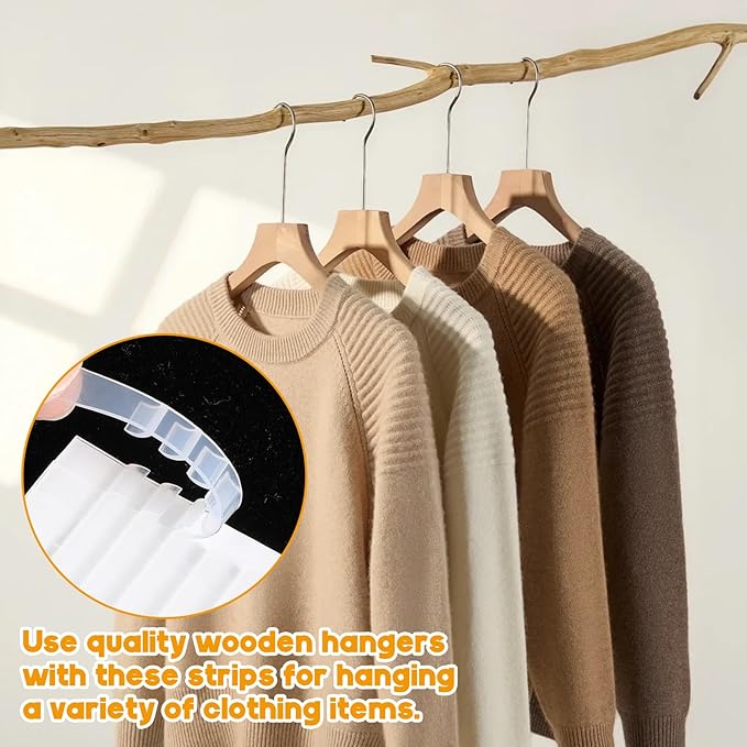 200 Pcs Non-Slip Rubber Hanger Grips – Clear Adhesive Clothes Hanger Strips for Wooden Hangers, Durable Anti-Slip Clothing Accessories for Home, Hotels, and Stores