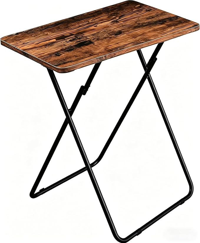 Tv Trays Folding Tv Table, Dinner Table for Eating with Sturdy Metal Frame, Small Foldable Snack Trays Table for Living Room, Couch,Sofa, Bed, No Assembly Required (Yellow Brown（Black Legs）)