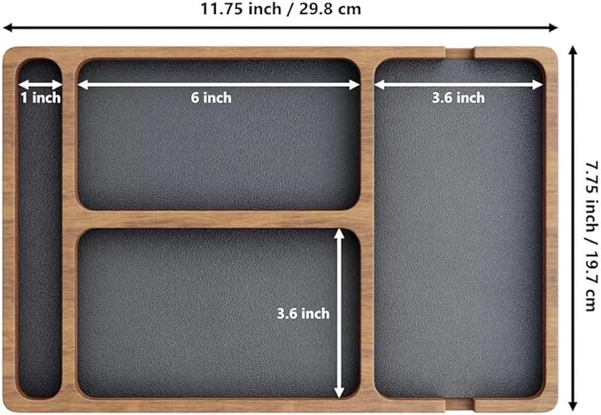 Wooden Valet Tray for Men, Nightstand Organizer with Compartments, EDC Catch All Tray for Keys, Wallet, Watch, Phone, Jewelry, Dresser Desk Organizer