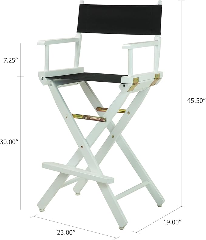 Casual Home Director's Chair ,White Frame/Black Canvas,30" - Bar Height