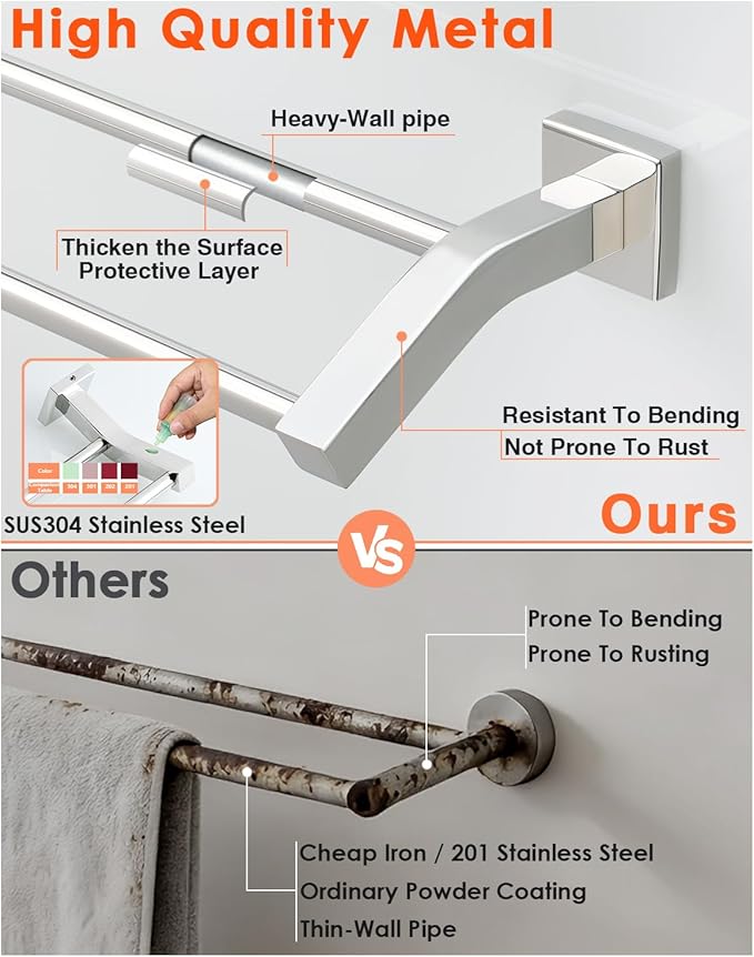 Alise Bath Double Towel Bars,Towel Holder Towel Racks for Bathroom Lavatory,16 Inch SUS304 Stainless Steel Towel Hanger Towel Rail Wall Mount,Polished Chrome