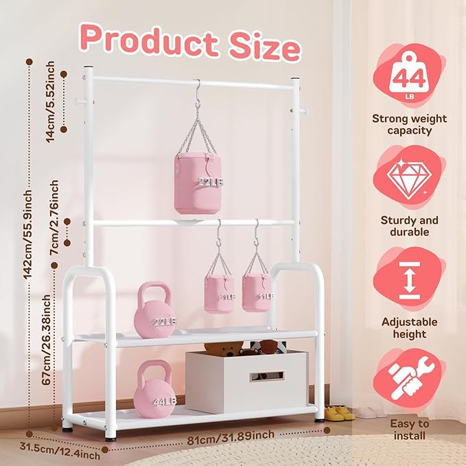 Kids Clothing Rack with 2-Layer Storage Shelf and 2 Adjustable Hanging Rods, Dress Up Rack for Hanging Clothes,Dress up Storage for Baby Toddle Kids(Classic, White)