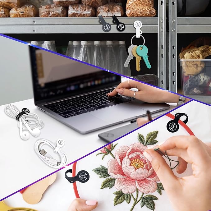 SUNFICON Cable Organizers Magnetic Cable Clips Earbuds Cords Winder Bookmark Clips Whiteboard Noticeboard Fridge Magnets USB Cable Manager Ties Straps for Home,Office,School 5 Pack Gray White Black