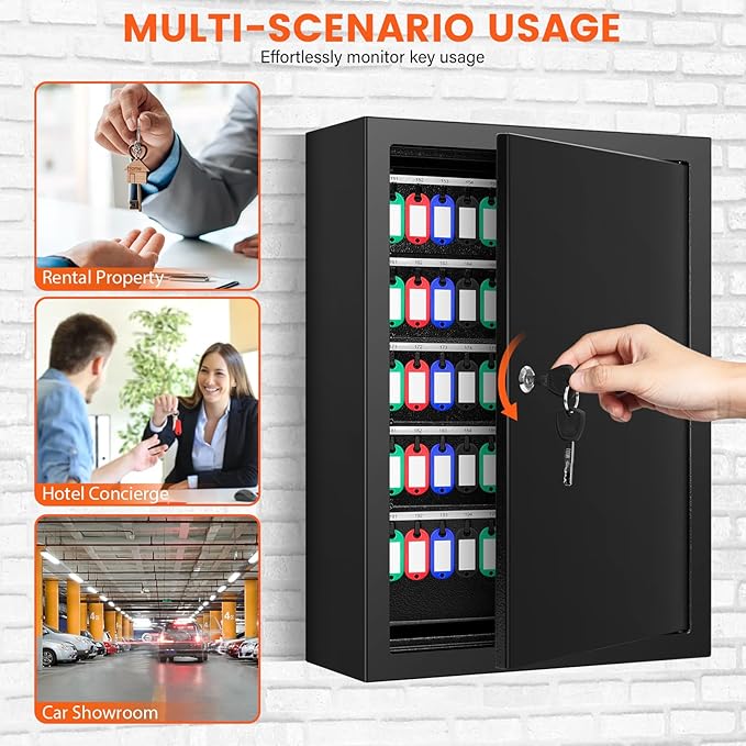 272 Keys Key Lock Box Wall Mount with 272 Numbered Hooks and 272 Colored Key Tags, Anti-Theft Key Cabinet with Key Return Drop Slot, Key Storage Box Key Organizer for Car Garage Home Office
