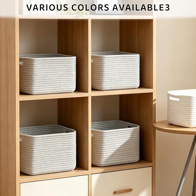 4 Pack Large Storage Baskets for Organizing, 16''Lx12''Wx8''H Woven Baskets for Storage Toys, Towels, Books, and Clothes, Cotton Rope Basket for Shelves with Handle