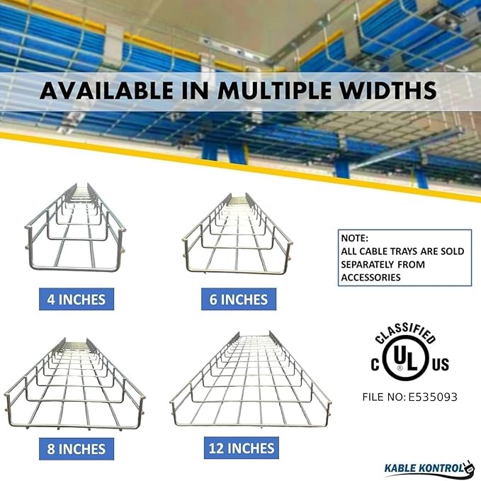 Kable Kontrol Tray Covers – 18" Wire Mesh Cable Tray Cover - Wire Mesh Tray Cable Management Rack Cable Basket, Zinc Plated Steel NEC Approved for Network, Fiber Optic, Cabling Accessory