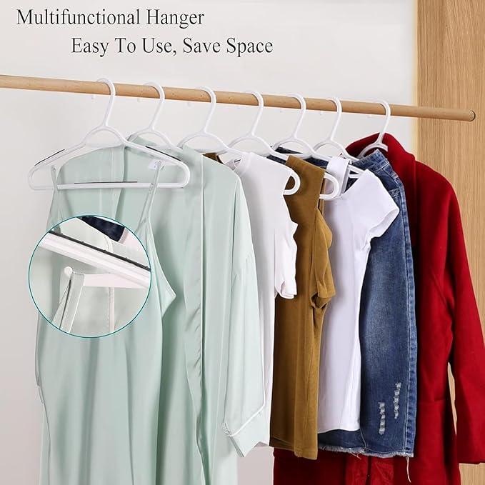 Plastic Hangers 30 Pack - Non Slip Clothes Hangers,Holds up to 18 lbs, Slim Space Saving Hangers for Suit,Dress,t Shirts,Blouse,Coats, Pants (White)