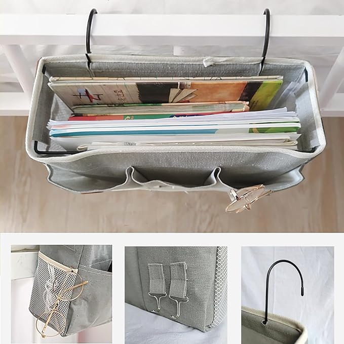 Bedside Caddy, Bedside Hanging Storage Organizer forBunk and Hospital Beds,College Dorm Bed，Can be Placed Glasses Books Mobile Phones (Black1)