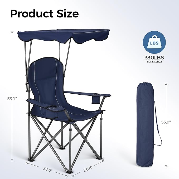 ALPHA CAMP Camping Chairs 350LBS Capacity, Heavy Duty Folding Chair with 4-Can Cooler Bag, Portable Outdoor Chair with Cup Holder for Adults, Collapsible for Tailgating, Beach, Fishing