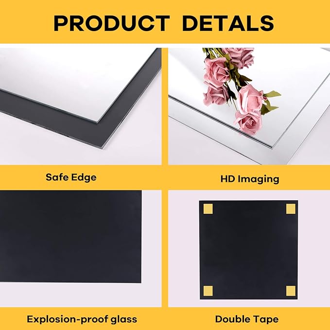 EVENLIVE Full Length Mirror Tiles, 14 Inch x 4 Pieces, Frameless Wall Mirror, Self Adhesive Body Mirror for Gym, Door, Bedroom