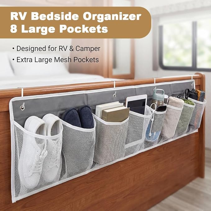 2 PCS RV Shoe Storage Organizer with 16 Pockets, Wall Hanging Pocket Organizer for Camper Bedside Closet Entryway, Space Saving Wall Hanging Includes 8 Hooks & 8 Adhesive Pads