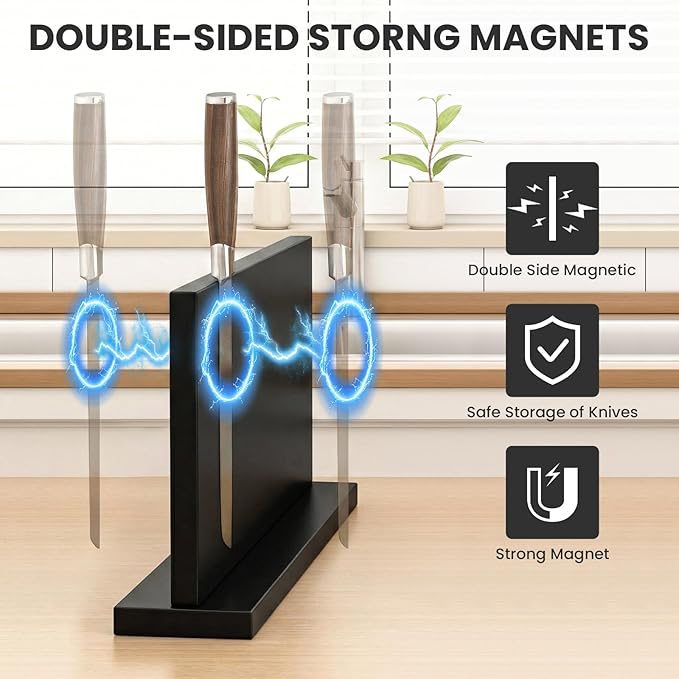 THMINS Extra Large Magnetic Knife Holder, Double-Sided Magnetic Knife Block Universal Multi-function Display Rack for Kitchen Counter (Black)