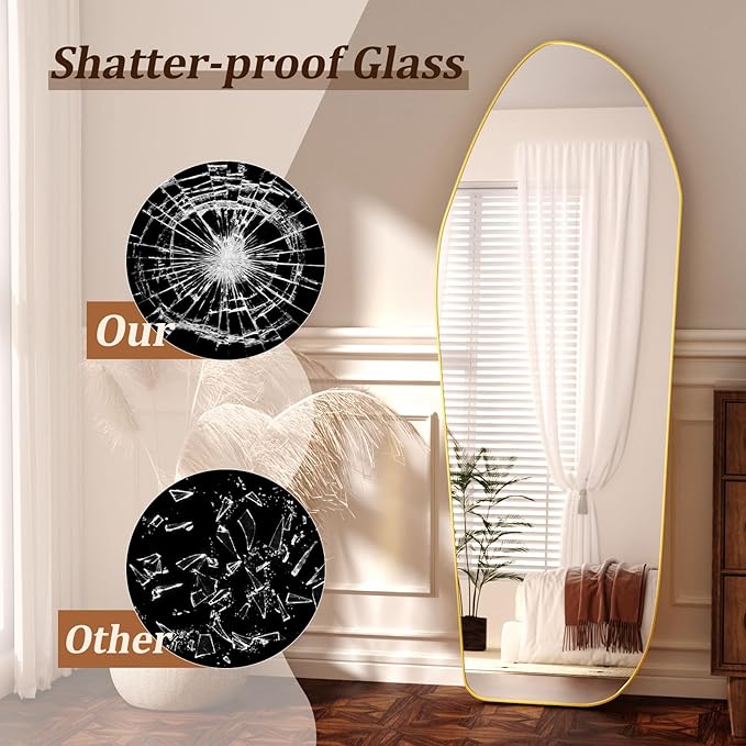 Full Length Mirror - 69"x25" Irregular Diamond Shaped Floor Mirror Aluminum Frame Floor Mirror Full Length for Bedroom Living Room Cloakroom Decor Gold