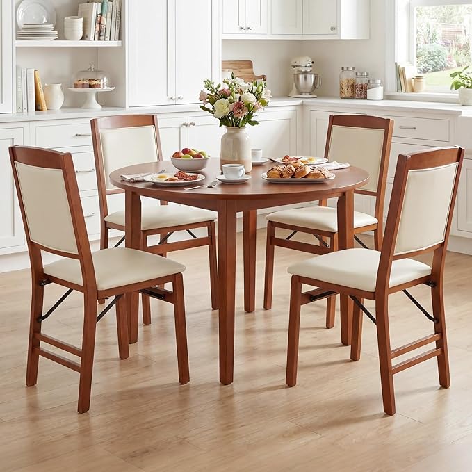 Giantex Folding Dining Chairs Set of 4, Wood Kitchen Chair w/Padded Seat, Solid Wood Frame, Max Load 400 Lbs, No Assembly, Easy to Store Foldable Wooden Dining Chairs for Apartment, Small Space