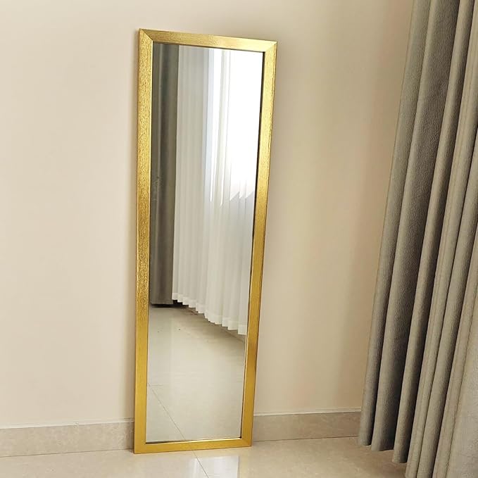 whitebeach 48" x 16" Over The Door Full Length Mirror Hanging Door Mirror Wall Mirror Hanging Dress Bedroom Gold