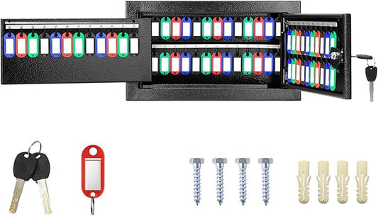 72 Keys Key Lock Box Wall Mount with 72 Numbered Hooks and 72 Colored Key Tags, Key Cabinet with Key Return Drop Slot, Key Storage Box for Home Hotel Office