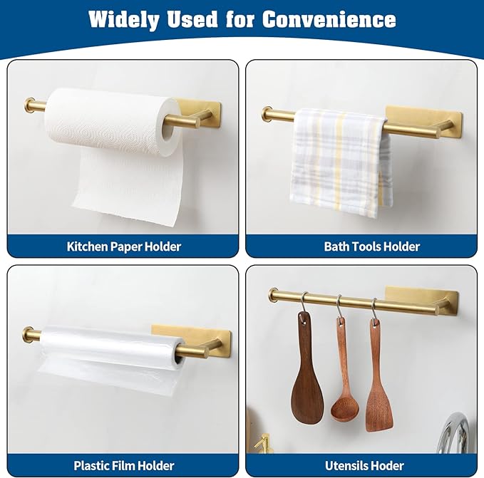 theaoo 2 Packs Paper Towel Holder - Under Cabinet Paper Towel Holder for Kitchen, Adhesive Paper Towel Roll Rack for Bathroom Towel, Wall Mounted Paper Towel Rack, SUS304 Stainless Steel