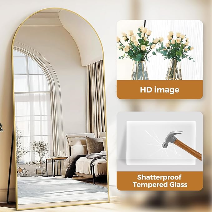Oversized Full Length Mirror 78x38 Inch - Wall Mounted or Standing Floor Mirror with Aluminum Alloy Frame, Shatterproof Tempered Glass - Modern Mirror for Bedroom, Living Room, Closet, Gold