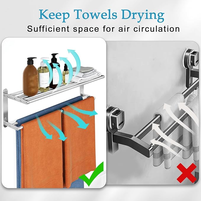 VOTZAAQ 32 in Towel Racks for Bathroom, Bath Towel Shelf with Double Towel Bar, Stainless Steel Towel Storage for Lavatory Wall Mounted, 2-Tier Towel Hanger Towel Holder, Brushed Nickel
